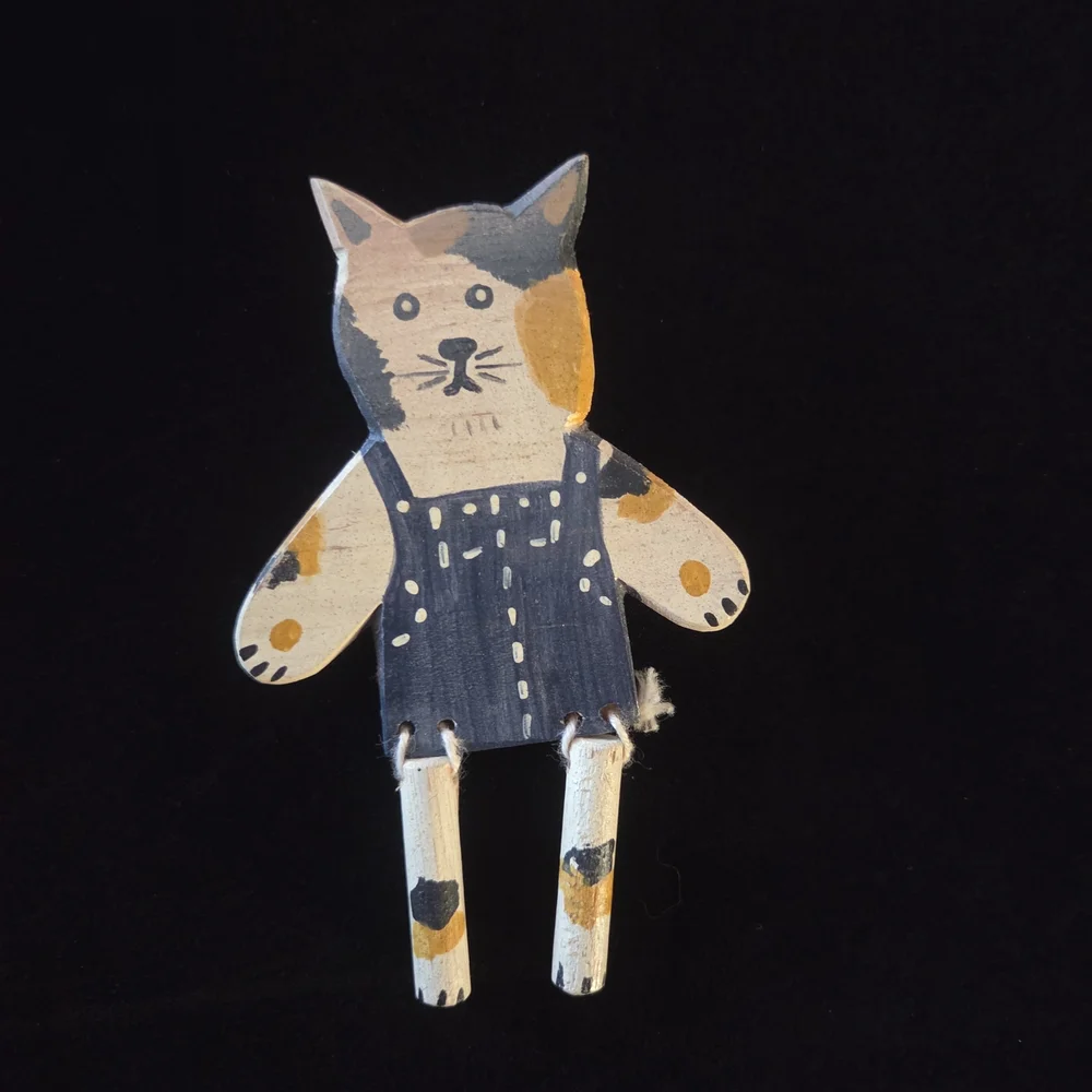 Vtg Cat Wooden Brooch & Earrings - Picture 3 of 5